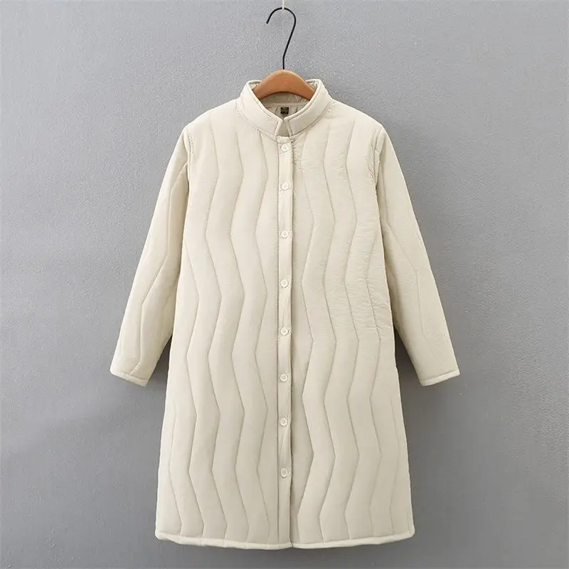 Winter Korean Warm Cotton Quiilted Jacket 2023 Autumn Winter Casual Stand Neck Large Size Literary Solid Long Down Coats Z3458