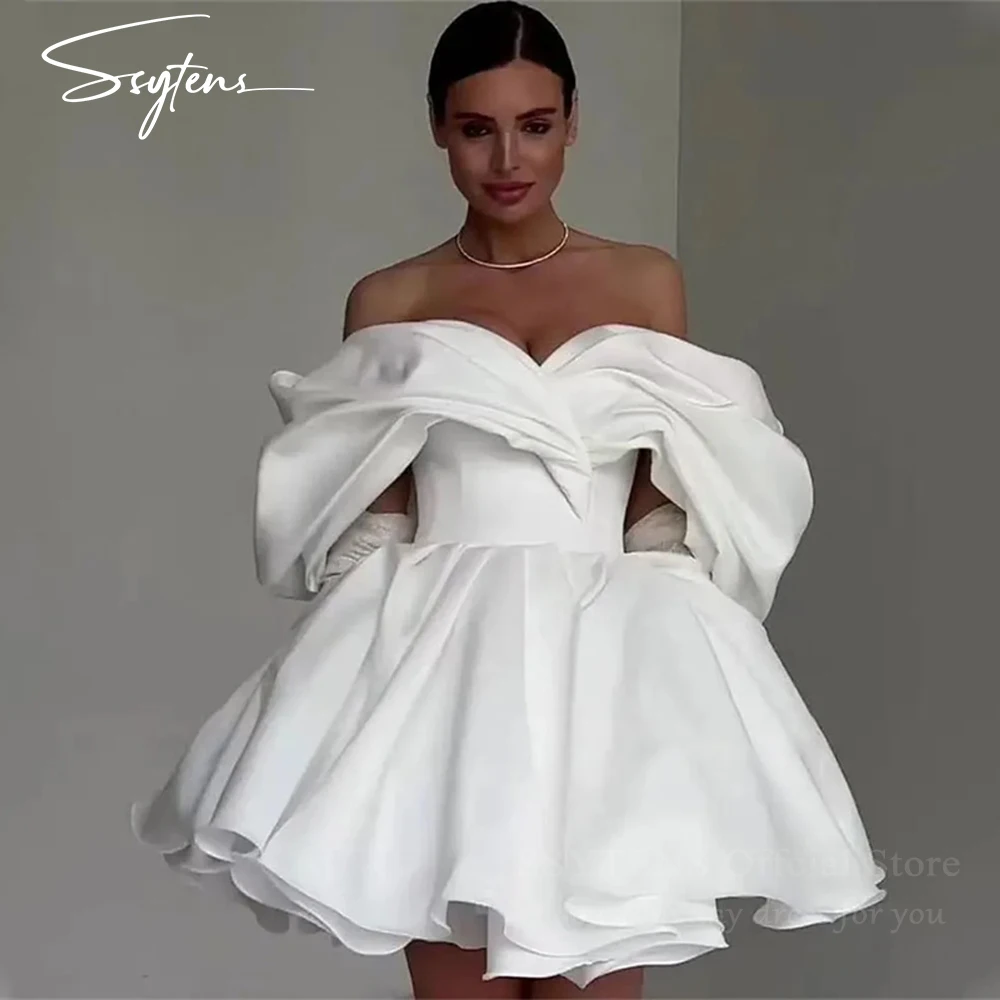 SSYTENS-vestidos curtos de noiva fora do ombro, vestido de casamento formal, vestidos de baile até o joelho, Lace Up, vestido de aniversário, luxo, 2024