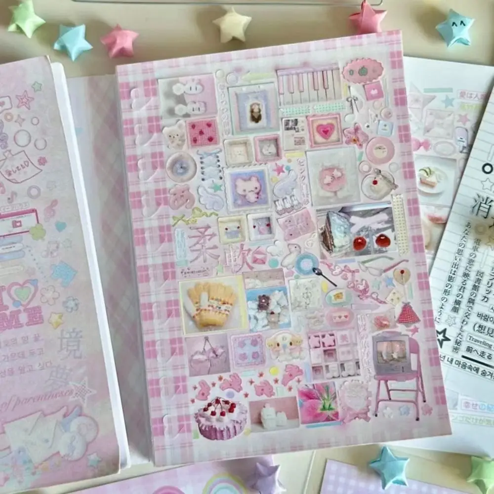 لطيف 24 صفحة كتاب ملصقات النمط الياباني الوردي مذكرات ملصق الكرتون هدية سجل القصاصات ملصق لوازم مكتبية #6