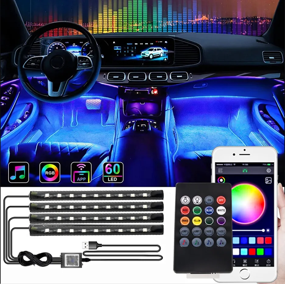 LED Car Ambient Lamp Car Interior Decoration Light LED Strips Waterproof Lamp 5V/12V Universal Car Foot Light Strip Automotive