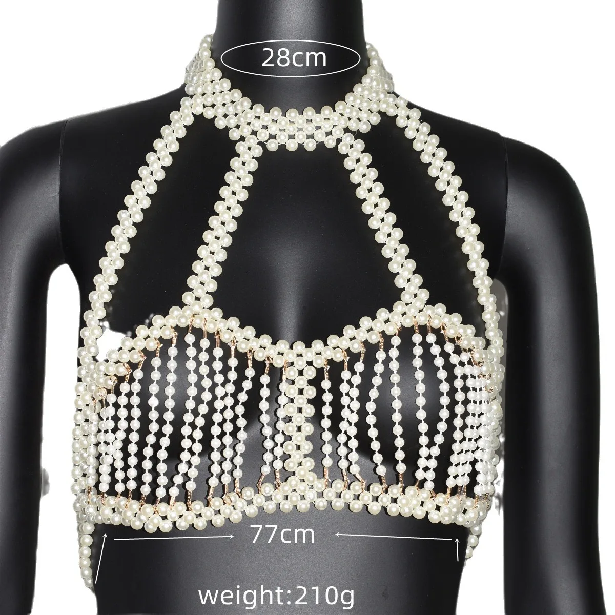 

Hand-woven Plastic pearls Breast Chain Women performance Dance Show Costume Backless Halter Tops Camis Party Sexy Body Chain
