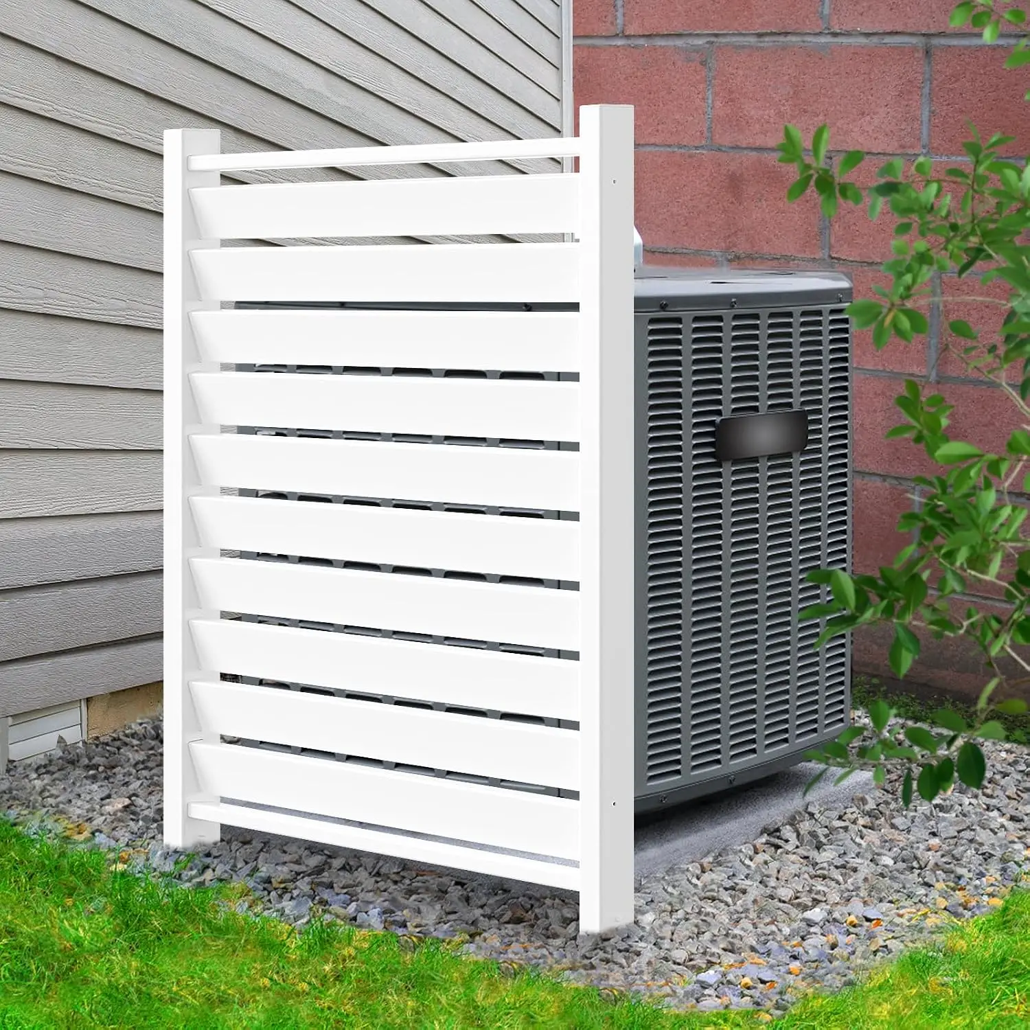 38 Inch Air Conditioner Fence Outdoor Privacy Screen Panel Set, Heavy Duty White Vinyl Trash Can Enclosure, Pool Equipment Hideaway Panel, Decorative Yard Garden Patio Fence, White