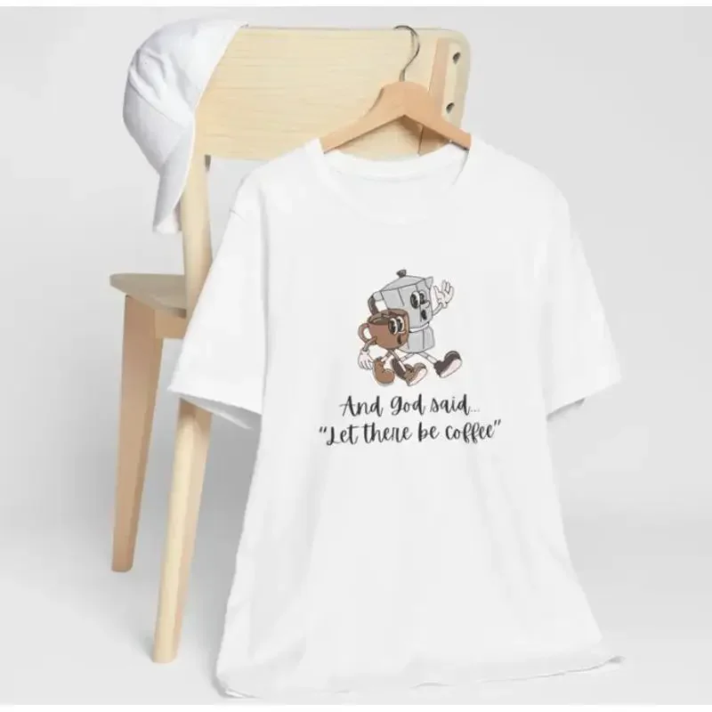 New T Shirt And God Said Let There Be Coffee Italian Moka Pot Cup O