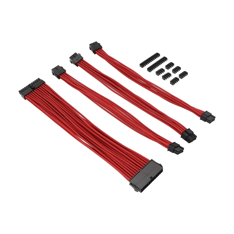 NEW-9-Inch Braided Extension Cable Kit Basic Extension Cable For PC Case Comb Included ATX 24 Pin PCIE 6+2Pin CPU 4+4Pin