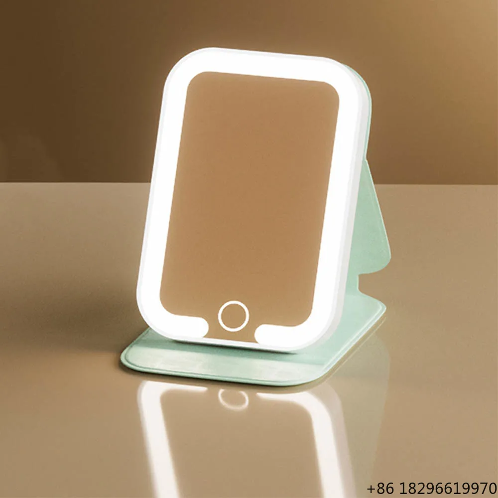 Portable Smart LED Cosmetic Mirror Magnifying Pocket Square Glass with Fill Light Three-color Folding Desktop Dorm Home