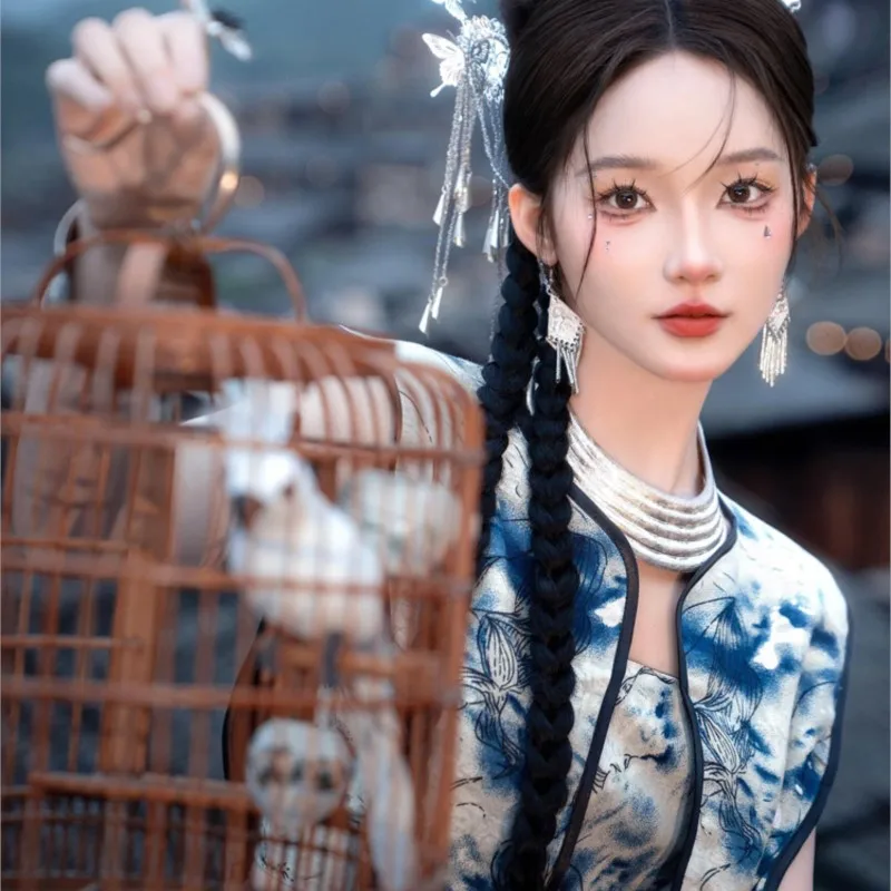 Melhorado longo Qipao elegante desempenho vestido étnico estilo roupas fotográficas