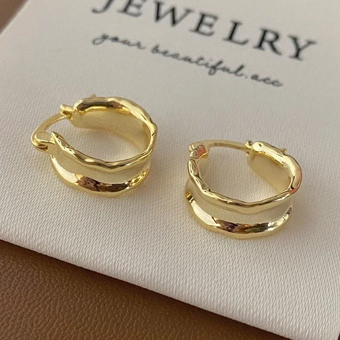 

Real 925 Sterling Silver Irregular Wide Surface Round Hoop Earrings for Women Trendy Fine Jewelry Minimalist Accessories