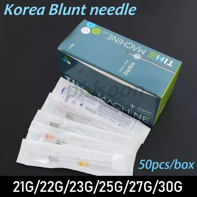 Korea Tępe igły Końcówki igłowe 21G/22G/23G/25G/27G/30G Drobna mikrokanula Zwykłe końce Karbowa końcówka igłowa Endo Strzykawka 50 opakowań