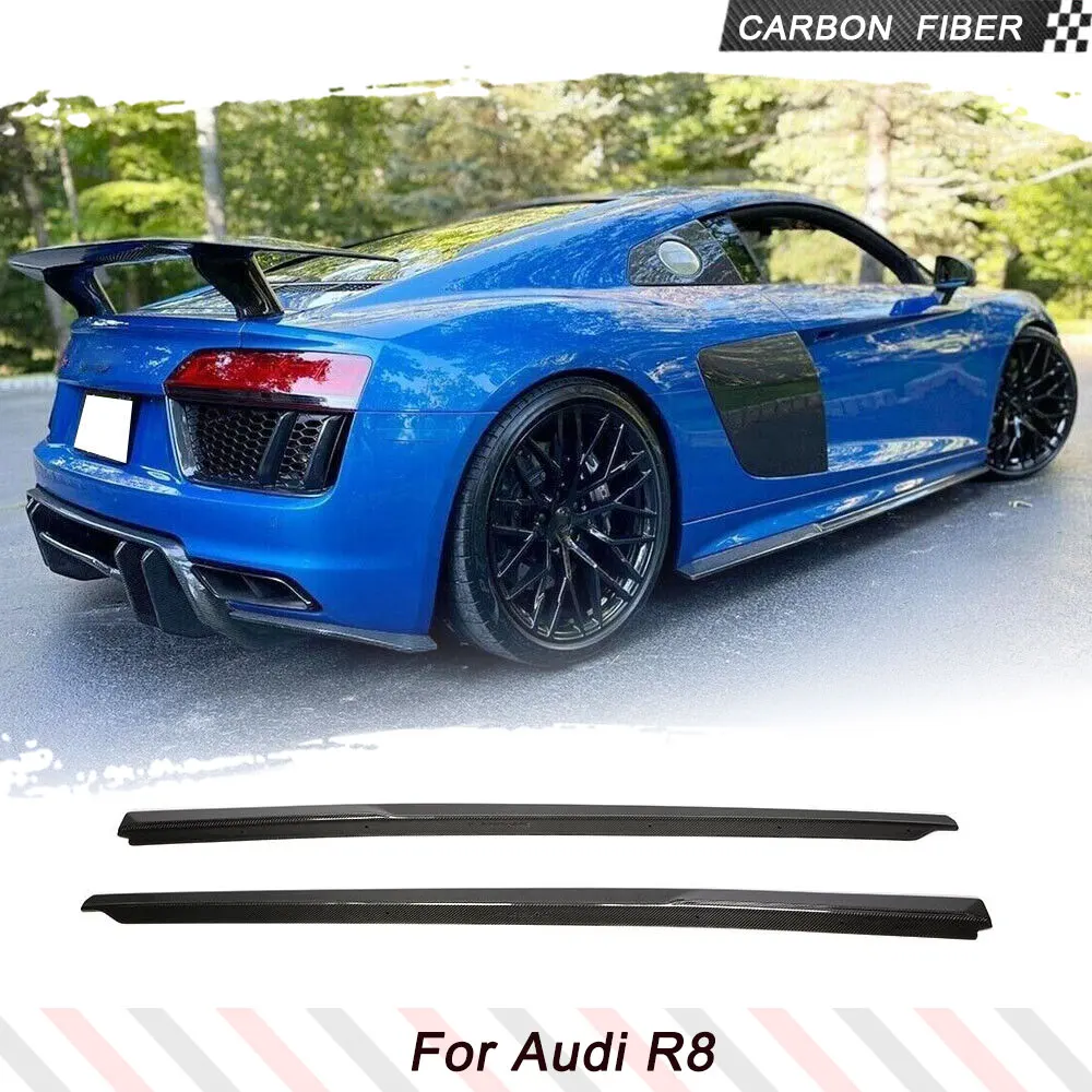 For Audi R8 V10 Coupe 2016-2018 Real Carbon Fiber Car Body Kits Side Skirts Lip Extensions Spoiler Lip