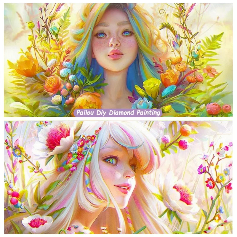 Sweet Flower Girl 5d Diamond Mosaic Painting Bright Spring Fairy Photo Art Full Square Drills Cross Stitch Embroidery Home Decor