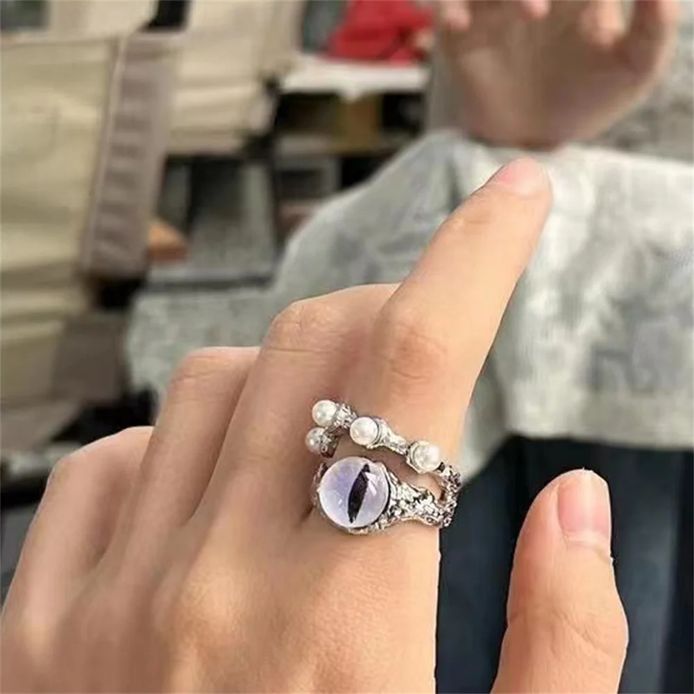 Cute Cartoon Acrylic Eye Monster Ring For Girl Fashion Pink Crystal Rabbit Ring For Women Lovers Jewelry Accessories