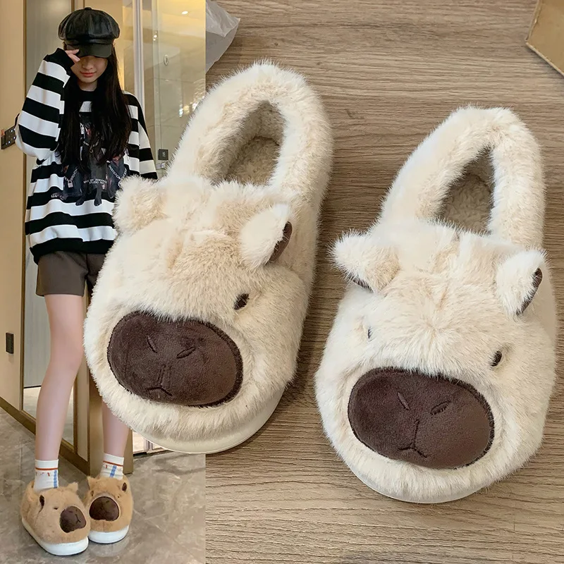 Hairy Cotton Slippers for Women Indoor Home Warmth, Plush Baotou Slippers, Cute Anti Slip Cotton Shoes Zapatos De Mujer Luxury