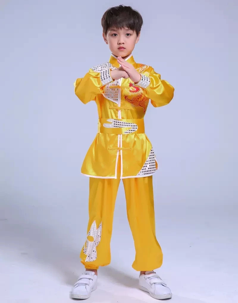 Kinder chinesische Neujahrs kleidung für Kinder traditionelle Art Kleidung Set Pailletten Drachen Stickerei Tai Chi Kung Fu Uniformen