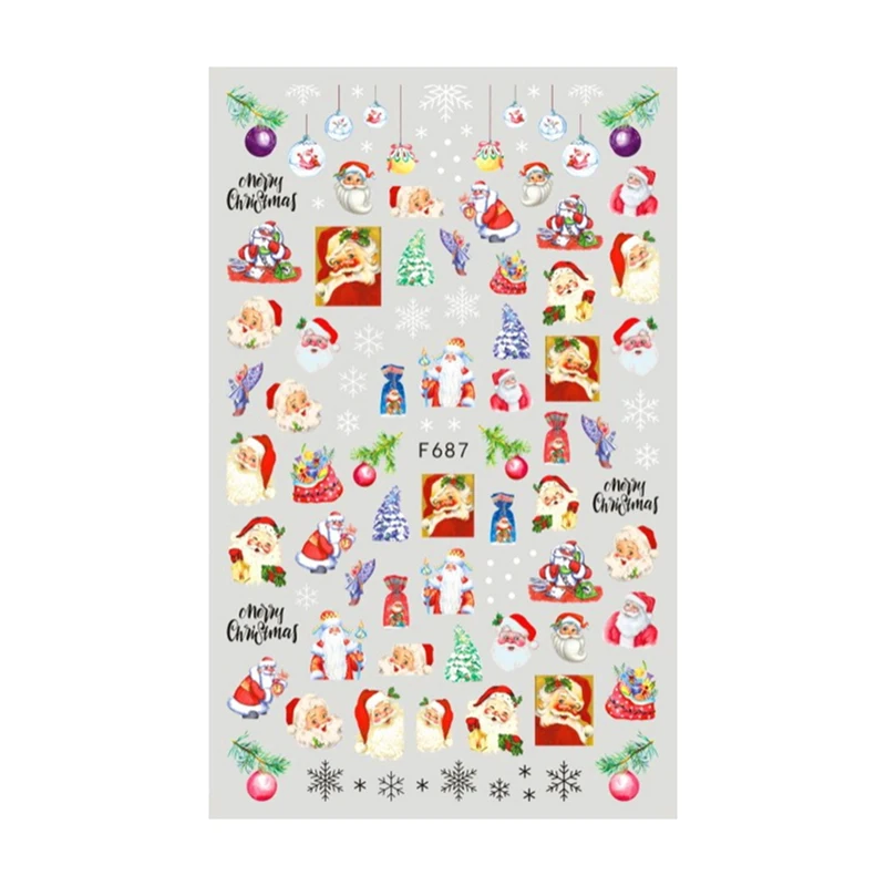 1Pc Christmas 3D เล็บสติกเกอร์ศิลปะฤดูหนาวเกล็ดหิมะ Xmas Tree กาวสติกเกอร์ Slider Decals Santa Claus ตกแต่งเล็บ