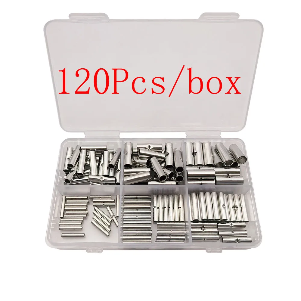 120Pcs BN Tinned Copper Non-Insulated Tube Butt Joint Electrical Wire Cable Connection Crimp Butt Terminal Sleeve Connector