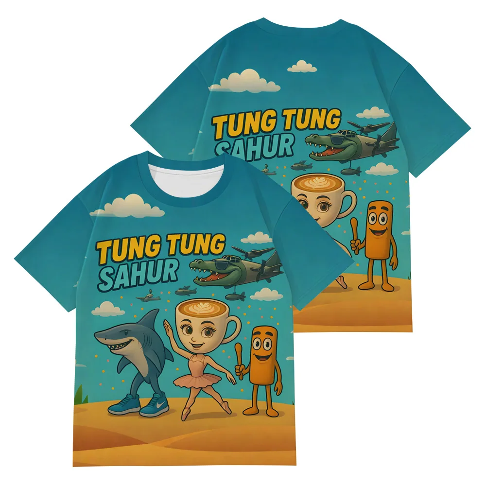 

Tung Tung Tung Sahur Funny T'shirt Men Child Crew Neck Tops Short Sleeve AI Shan Hai Jing Fashion Clothes Unisex Tee