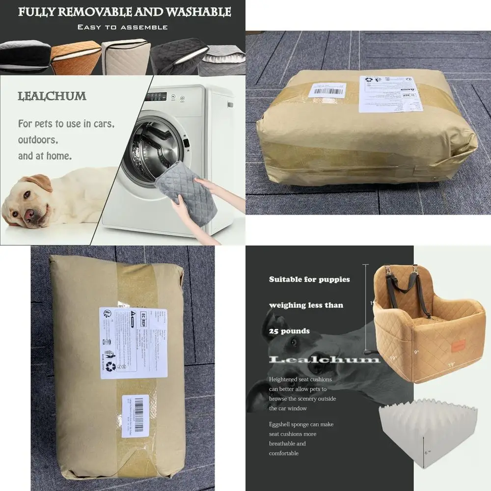 

Memory Foam-Padded Dog Car Seat, Detachable & Washable, Anti-Slip, 3-Strap Easy Install, Medium, Coffee
