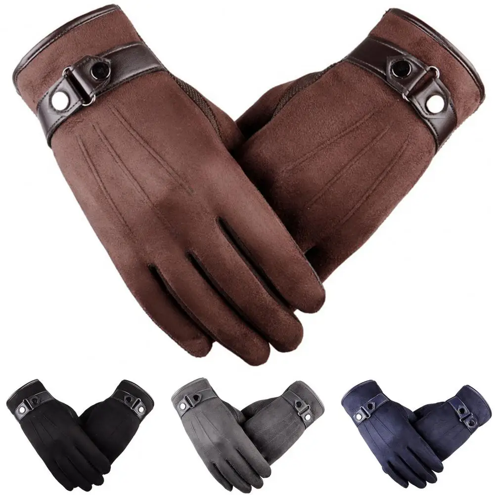 

1 Pair Men Gloves Thickened Plush Lining Touch Screen Windproof Winter Motorcycle Ski Snow Snowboard Male Mittens for Driving