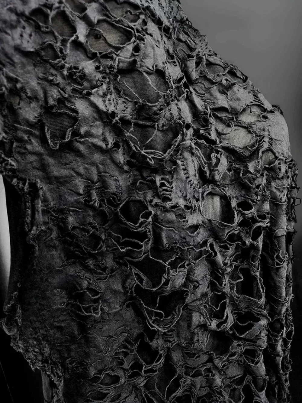 

Black Knitted Fabric Tattered Texture Composite Clothing Designer Cloth Apparel Diy Sewing Meters Rayon Polyester Material