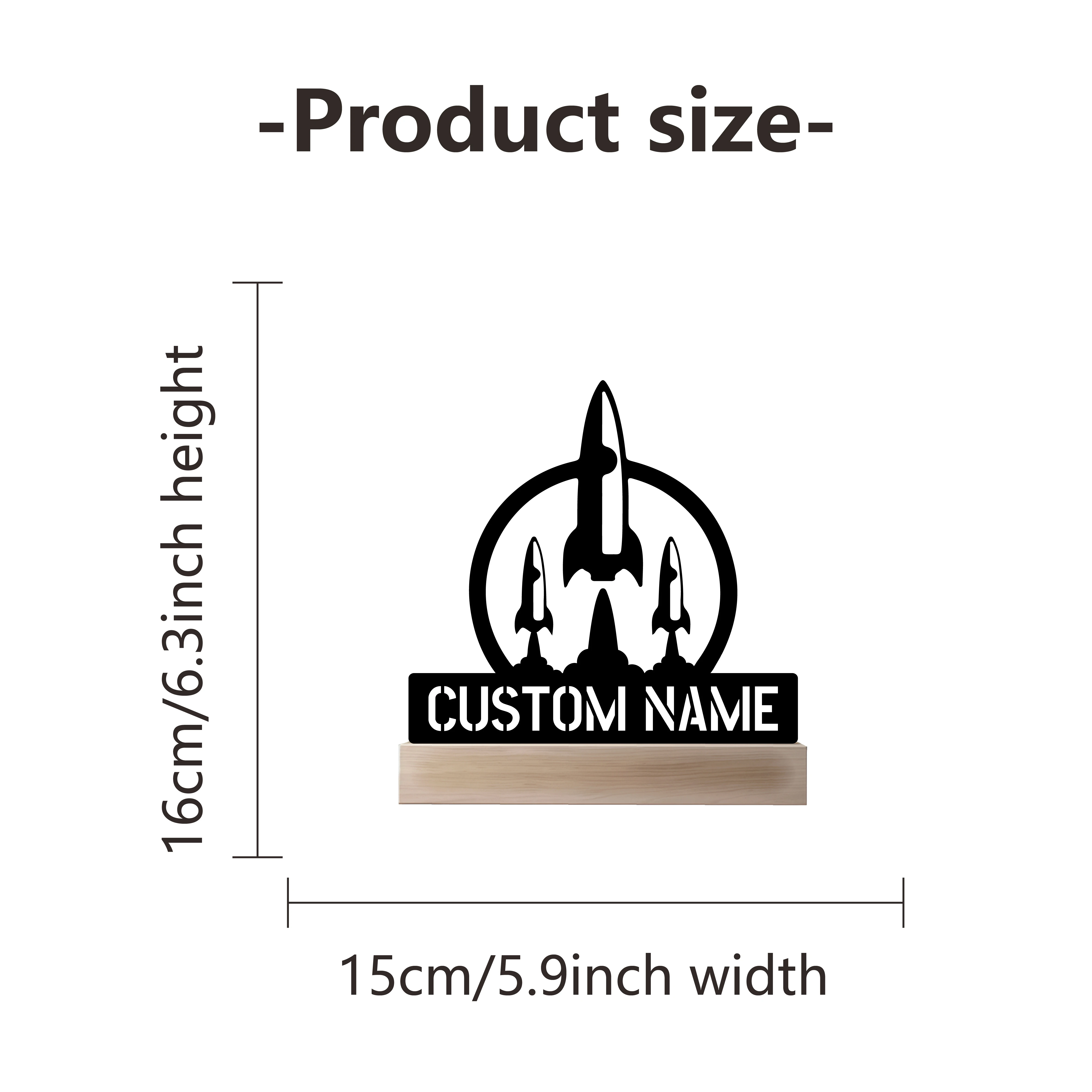 1pc Modern Rocket launch Custom Name Metal Statue Metal Ornament With Wood Base Iron Sculpture Handicraft With Wood Base