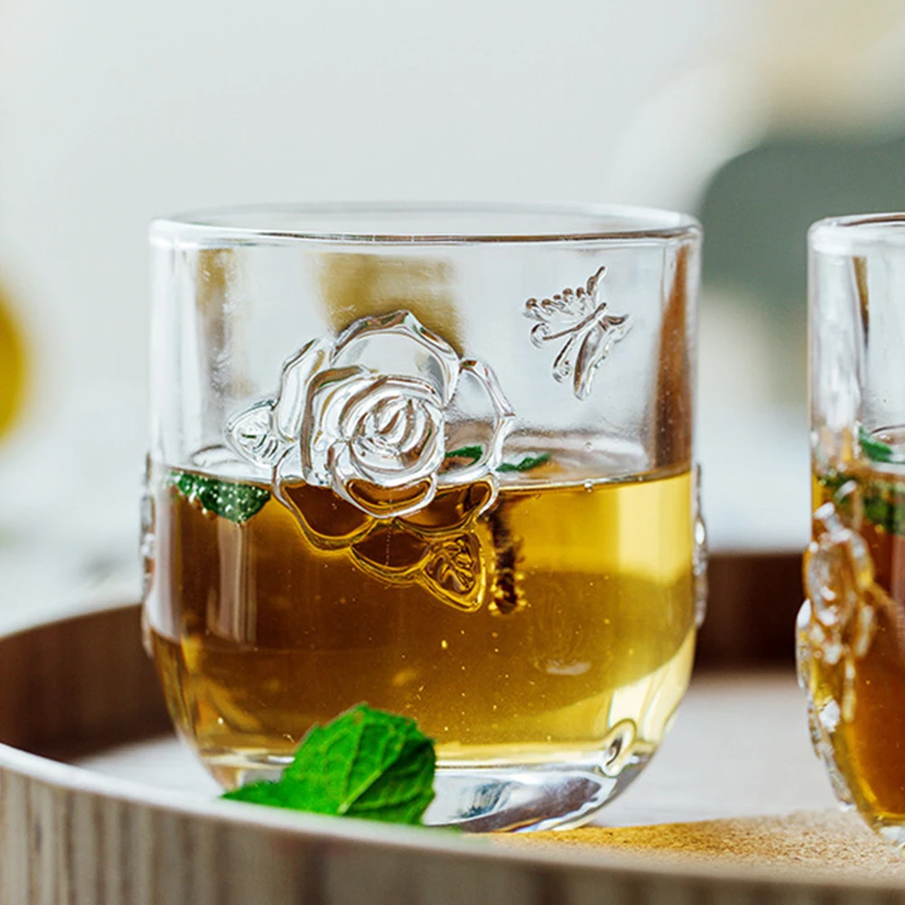 

Vintage Embossed Floral Glass Teapot Cup Set Practical Cold Drinks Fruit Juice Water Carafe Bedroom Decorative