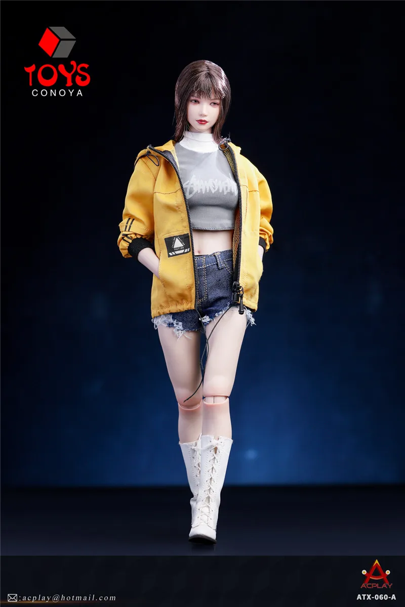 ACPLAY 1/6 ATX-060 Female Girl Fashion Jacket and Denim shorts set Fit 12-inch TBL JIAOU Worldbox Action Figure Body Dolls