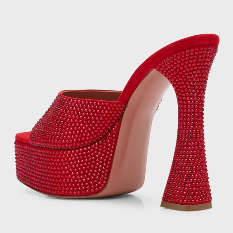 Plataforma strass sandálias de dedo aberto couro nubuck salto alto puxar em sapatos femininos sandalias mujer verano chaussure femme