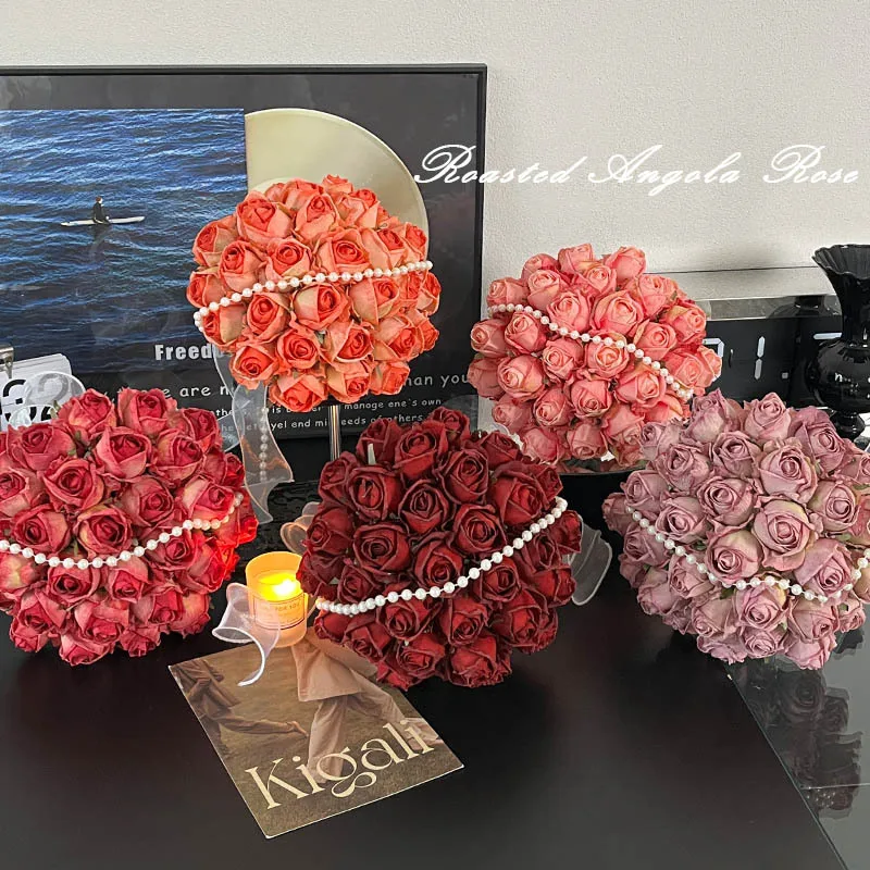 

10/20pcs Vintage Angola Red Burned Edge Rose Simulation Flower Bouquet Ornament Table Ornament Handheld Flower DIY Materials