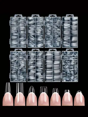 120 Pieces of Transparent Coffin/Mandarin/Aprilion/Square/Oval/Other Shape Style Boxed Nails, 12 Different Sizes Full Cover Acrylic Press-On Nails, Suitable for Home DIY Nail Art and Nail Salons, or as a Gift for Women's Nail Care Essentials, Christmas Nails