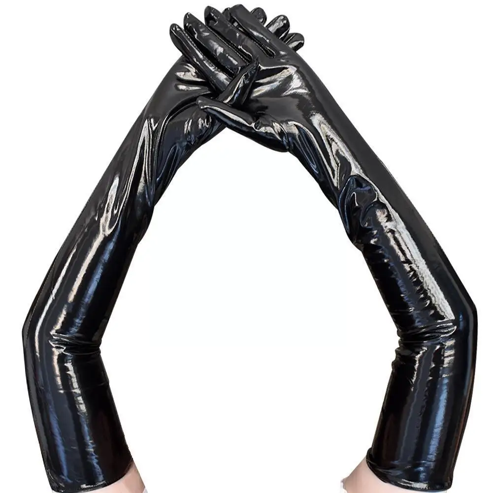 Sexy Long Latex Gloves Women Men Hip Jazz Clubwear Mittens Fake Gloves Costumes Leather Cosplay Look Wet Accessory P4C7