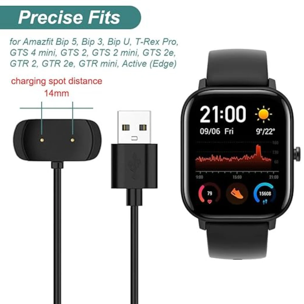 ل Amazfit GTS 2 /GTS 2 Mini/GTR 2e/Bip 5/Bip 3/Bip U شاحن USB شاحن ساعة ذكية كابل شحن استبدال شاحن