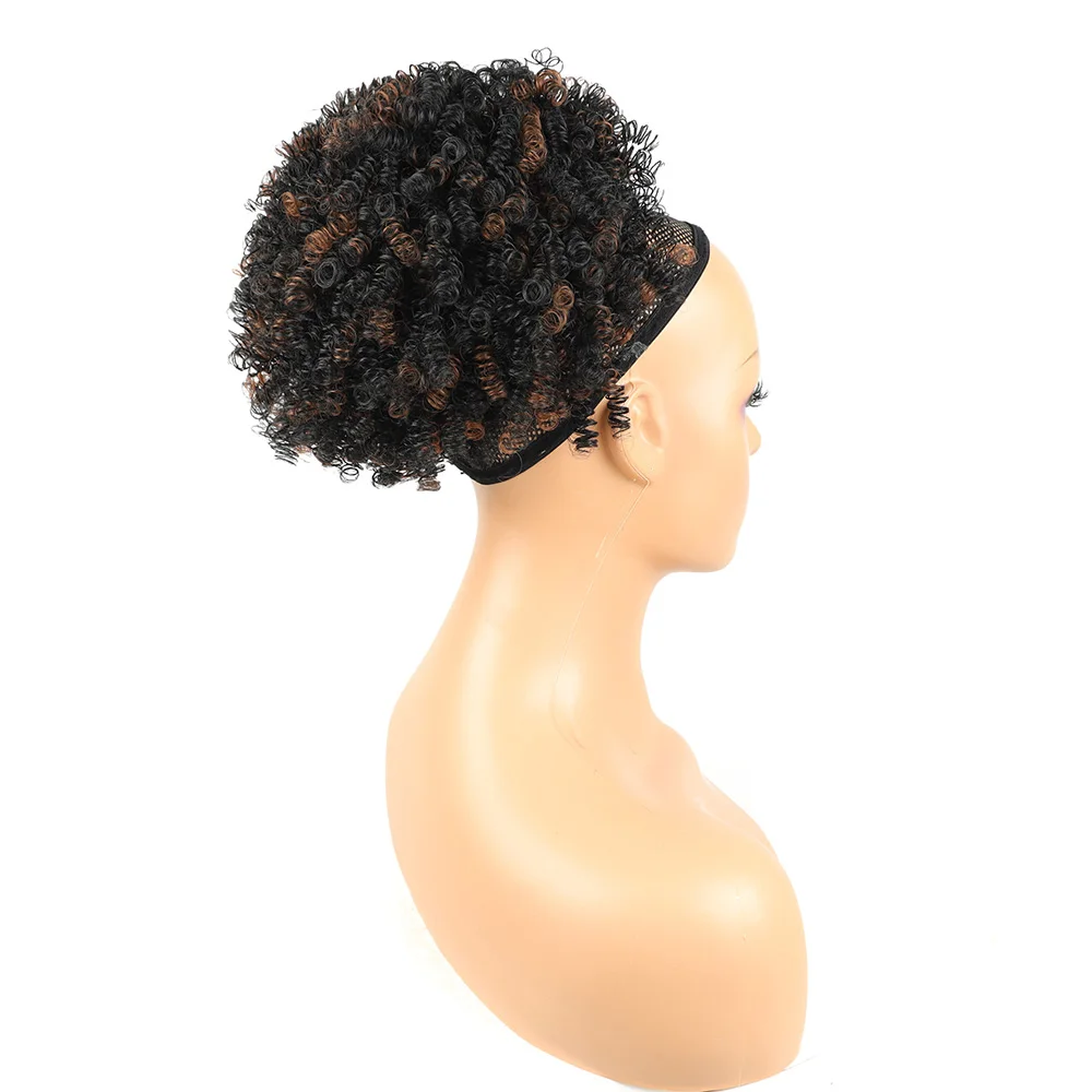 المرأة الاصطناعية الأفرو نفخة مجعد العقدة قصيرة غريب الرباط ذيل حصان Fummi حليقة الشعر التمديد قطع الشعر