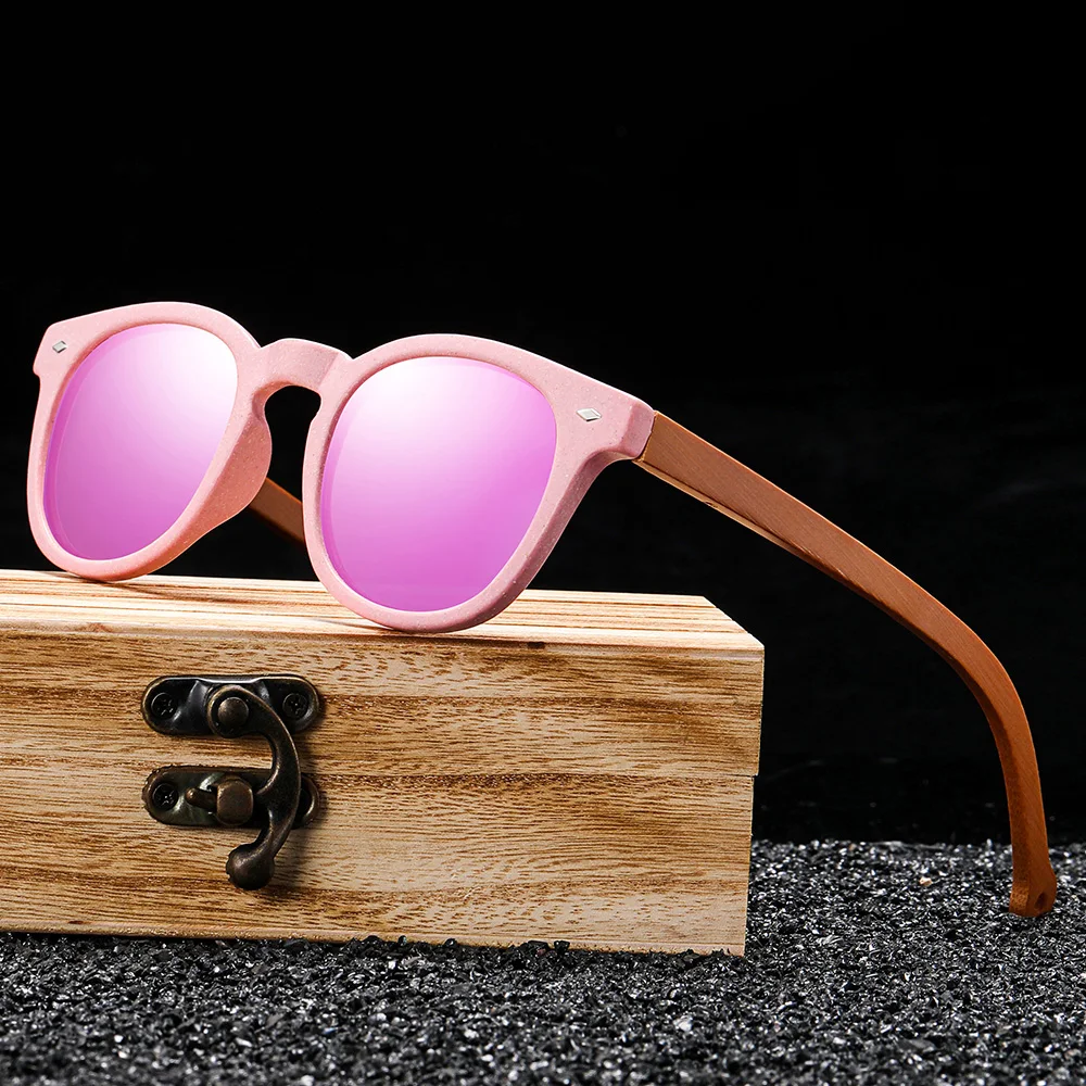 XSW Wooden Sunglasses Handmade Bamboo Temples Polarized Mirror Fashion Eyewear sport glasses Pink Eyewear 7007