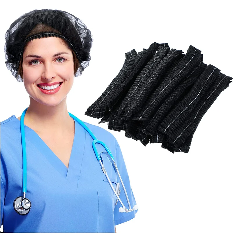 100PCS Disposable Bouffant Caps 21" Stretch Net Hair Head Covers for Kitchen Cooking Catering Service Household Beauty Salon