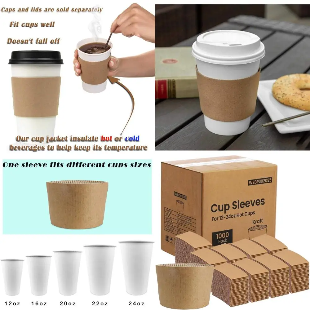 

Disposable Cardboard Cup Sleeves for 12-24 oz Drinks, Insulated Beverage Insulators for Hot & Cold Cups