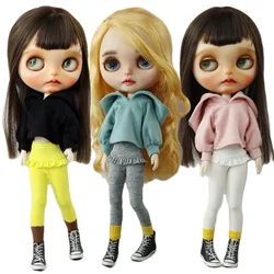 For Blythe Doll Outfit Green Black Grey Hoodie Coat Sweater for Ob24 Ob22 Azone Dolls Clothes Leggings
