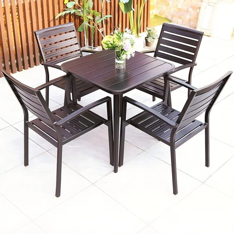 ！@Modern Aluminum Outdoor Dining Table and Chair Set-Durable & Waterproof for Villa Balcony Courtyard Hotels Hospital School