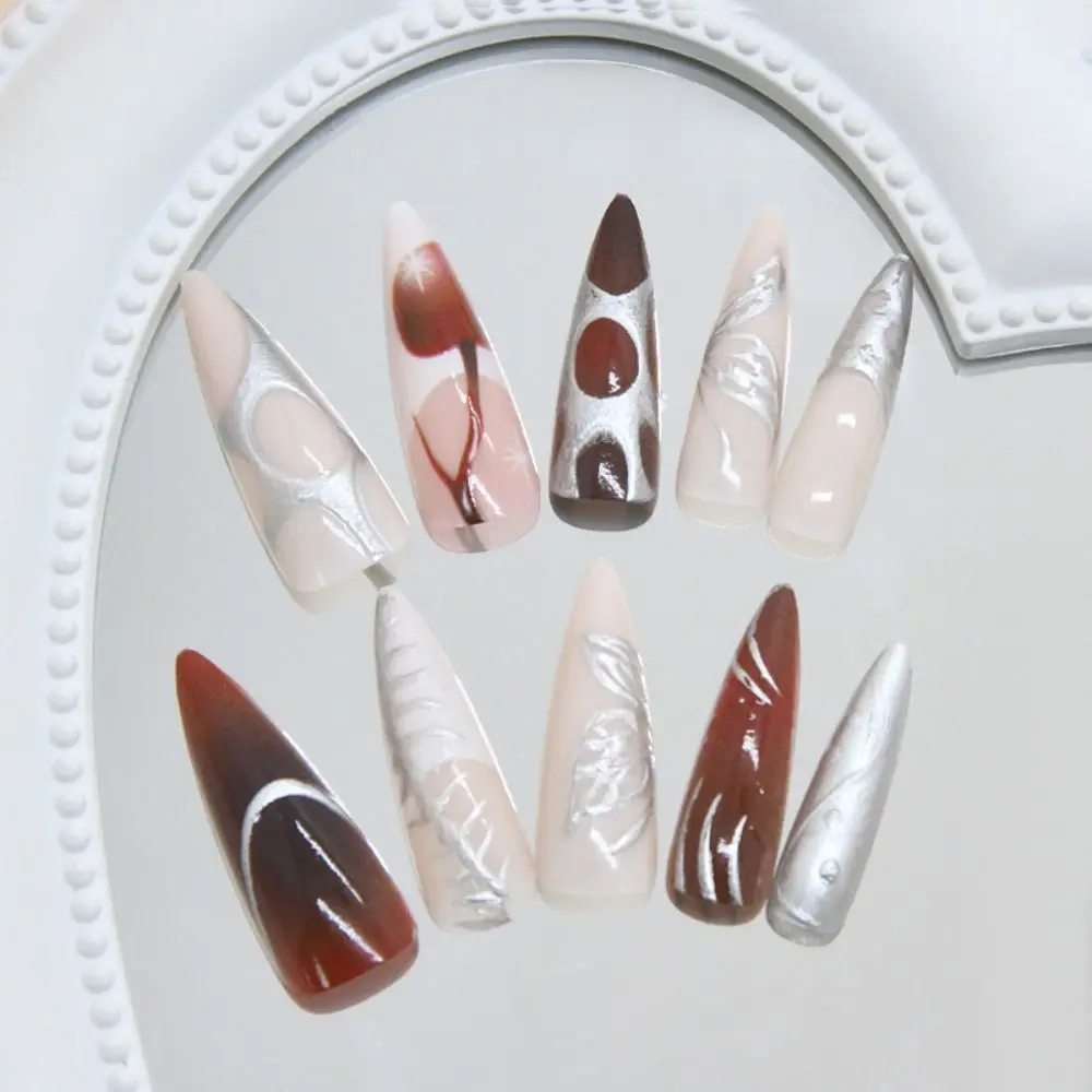 Faux ongles Stiletto longs en amande pour femmes, 24 pièces, avec rayures irrégulières, détachables, doux et frais, à pression