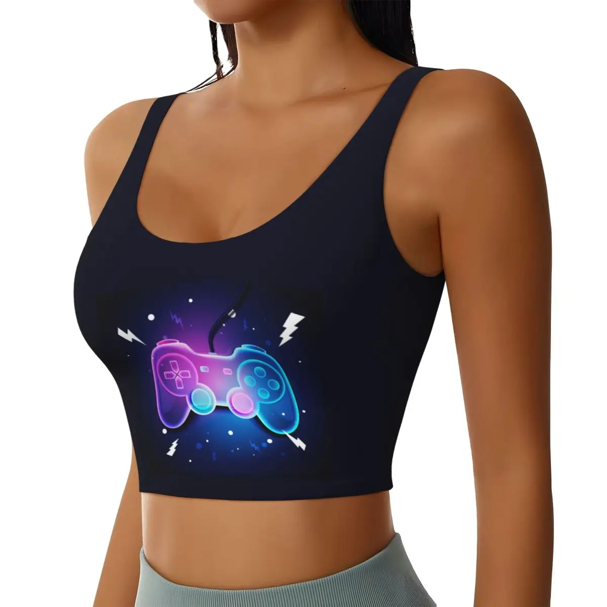 Custom Gamer Gaming Controller Workout Crop Tank Tops Women's Cool Video Game Gamer Neon Art Yoga Sports Bras