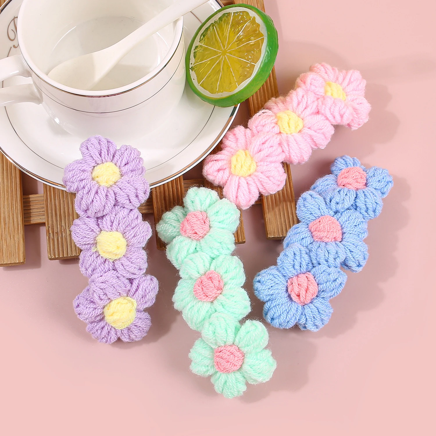 1/4 قطعة غزل الحياكة الموضة زهرة مقاطع الشعر زهرة الفرنسية دبابيس الشعر النساء الفتيات مقاطع Hairgrip حامل ذيل حصان إكسسوارات الشعر