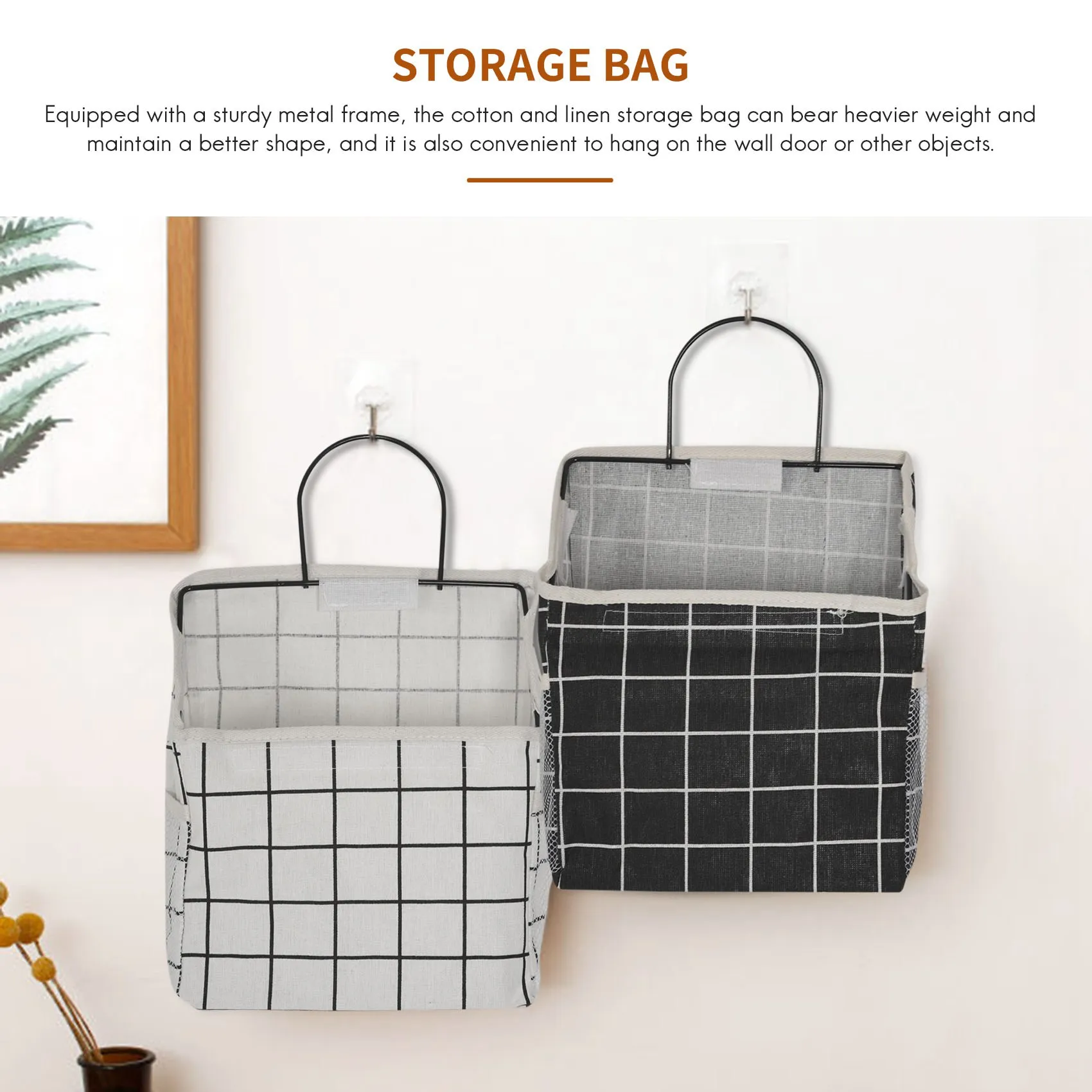 2Pcs Wall Hanging Storage Bag,Waterproof over the Door Closet Organizer with Metal Frame, Stylish Hanging Pocket Linen