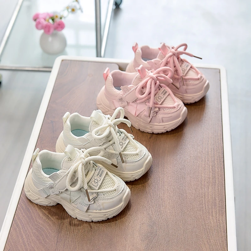

Girls Sneakers Mesh Breathable Thick Soft Sole Kids Running Shoes Non-slip 2026 Brand New Children Sports Shoes Trendy Casual