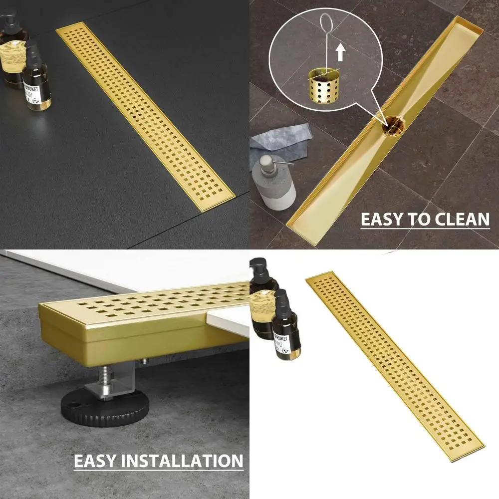 

18 Brushed Stainless Steel Linear Shower Drain with Removable Grate and Hair Catcher