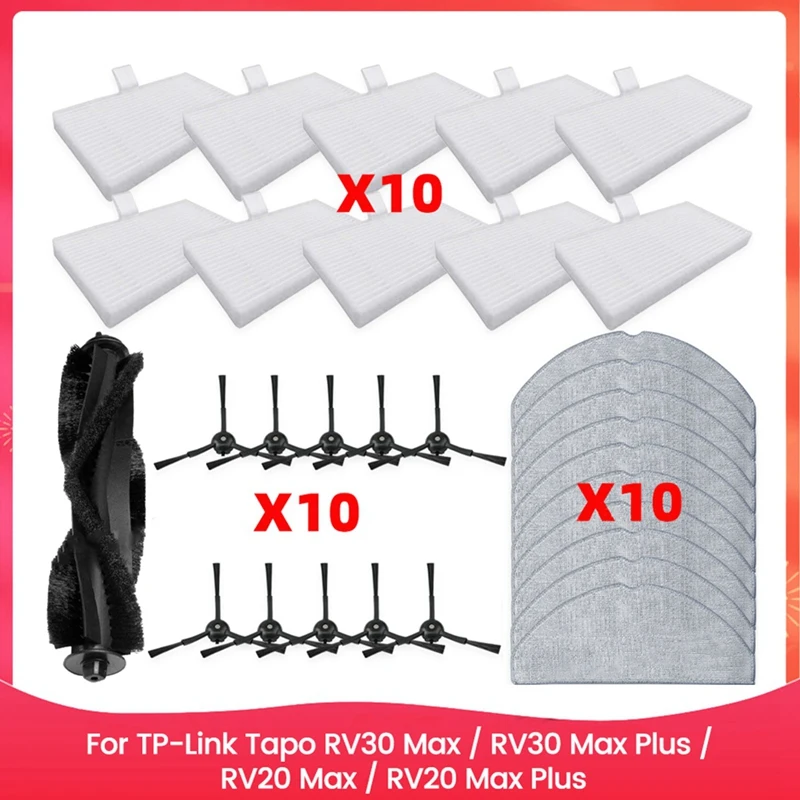 

Accessories Kit For TP-Link Tapo RV30 Max / RV30 Max Plus / RV20 Max / RV20 Max Plus Filter Main Side Brush Mop Cloth
