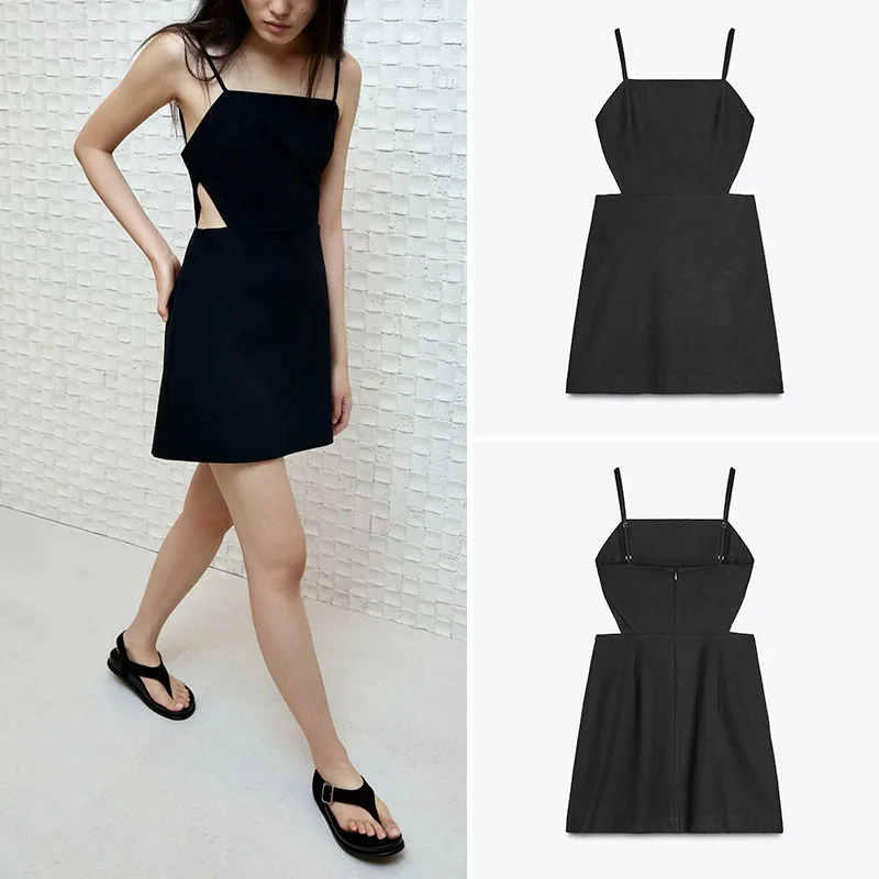 Summer New Women's ort Strapl Dr Open Design Street Sle Svel Color 00% Other Material Casual Dr