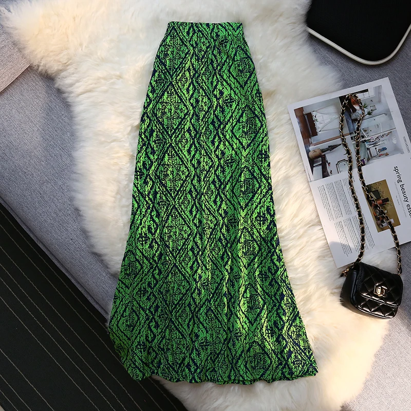 Seilish 2024 Nieuwe Lente Zomer Vintage Fishtail Damesrokken Hoge Taille Bedrukt Zeemeermin Lange A-Line Rokken Dames