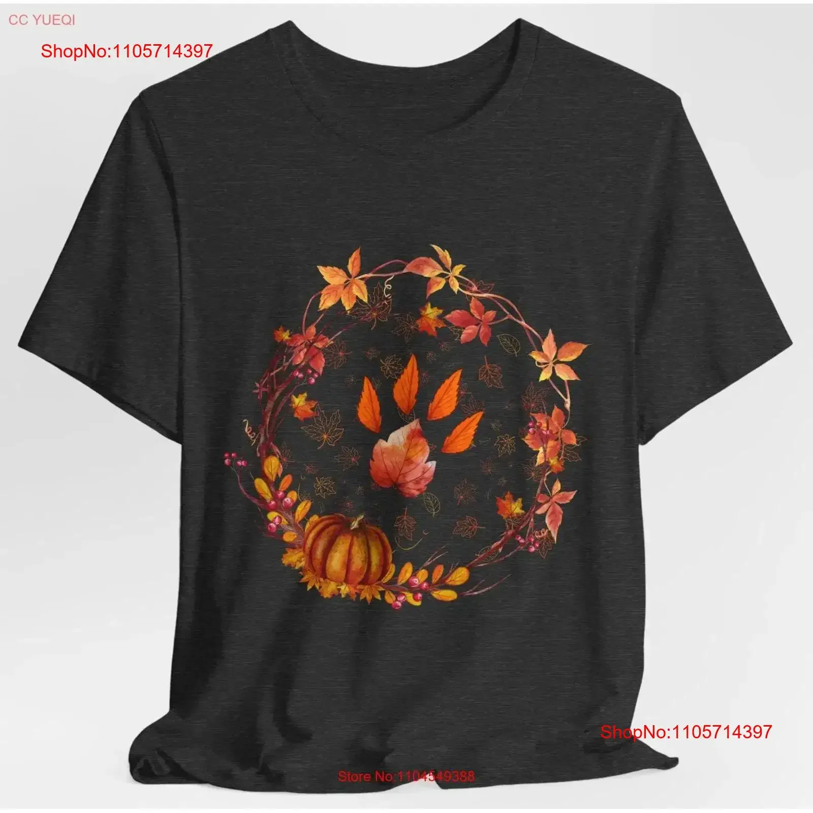 Fall Leaf Paw T Shirt Golden Leaves Pumpkin Wreath Autumn Nature Lover Thanksgiving Clothing Harvest Festival Top Dog Mom homme