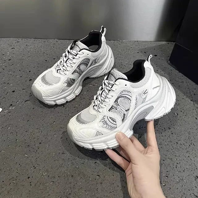 

Sporty Dad Shoes Women's Leather Thick Bottomed Lace-Up Casual Fashion Sneakers Trendy Student Shoes Comfortable Breathable
