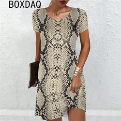3D Sexy Snake Print Mini Dress Big Size Women Sexy Short Sleeve O-Neck Loose Dress Summer Beach Party Dress Sundress Vestidos
