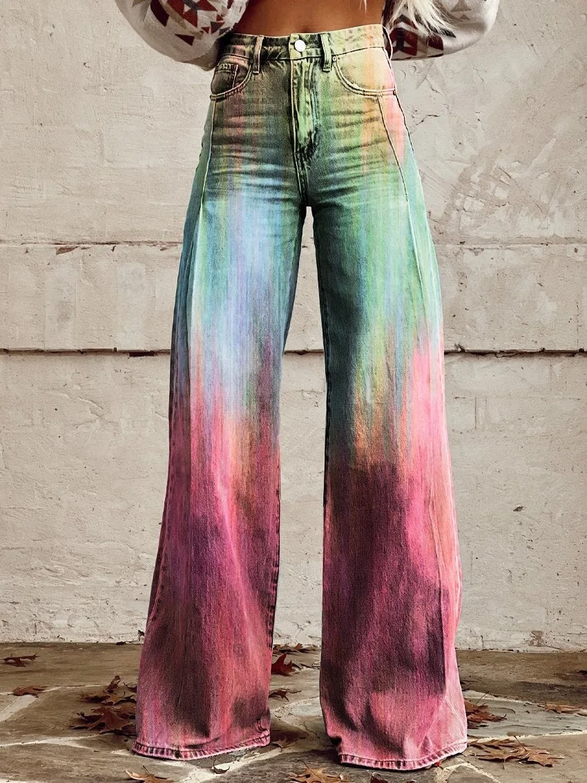 

Женские модные повседневные модные брюки из искусственного денима, стильные свободные брюки с высокой талией